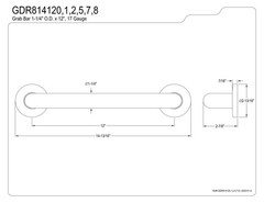 Kingston Brass Gdr814121 Silver Sage 12-Inch X 1-1/4-Inch Od Grab Bar Polished