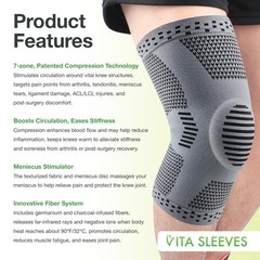 Vita Sleeves For Knees 7-Zone Compression Sleeve Brace | Large/X-Large, Gray