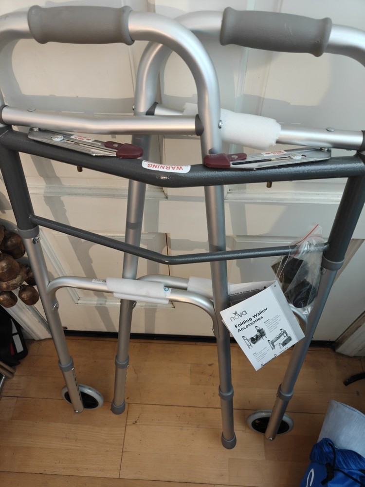 NOVA 2-Wheel Foldable Adjustable Height Walking Frame Walker Silver/Gray