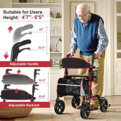 Foldable Rollator Walker 350 lb Capacity w/ 18″ Seat & 8″ Wheel Rolling Walker