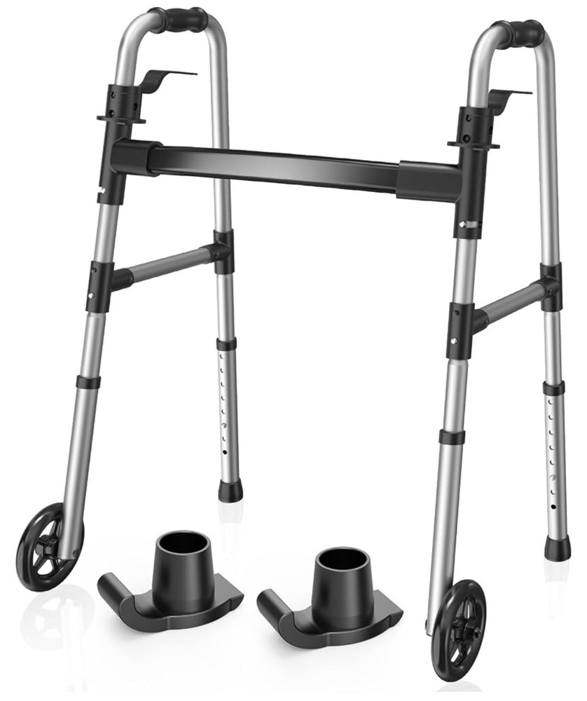 Loyoda Folding Walker with 2 Skis and 5″ Wheels, Lightweight Walkers for Seniors