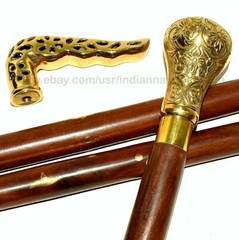Vintage Style Walking Stick with Designer Brass 2 Handle Fancy Modern Cane