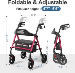 Foldable Rollator Walkers for Seniors with Seat, 16″ Enlarged Seat | 350 Lb Stur