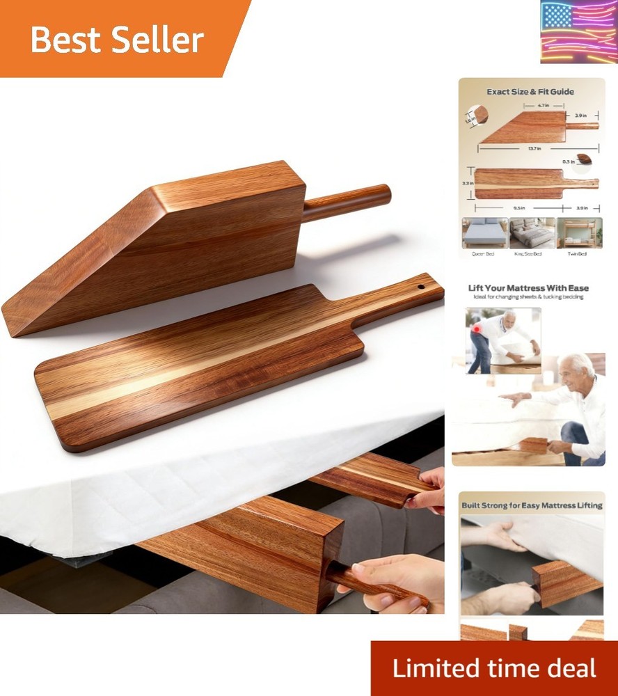 Mattress Lifter Tool 2 Pcs, Acacia Wood, Heavy Duty Bed Lifter Ergonomic .