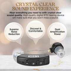 Black BTE Sound Amplifier for Enhanced Hearing – Easy Controls, Stylish Design