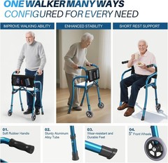 Narrow Walkers for Seniors, Folding Standard Walker with Seat, Lightweight Al…