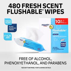 Equate Flushable Wet Wipes, Fresh Scent, 480 Wipes, 10 Pack
