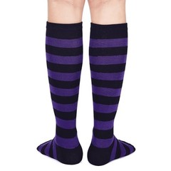 Women’s Knee High Athletic Socks Stripes One Size B Pack Purple Black Stripes