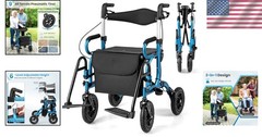 Rollator Walker & Wheelchair, 308lb Capacity, Adjustable Height, Black