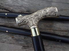 Silver Floral Derby Handle Walking Cane Wooden Shaft Mobility Walking Stick Gift