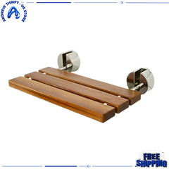 20″ Teak Folding Shower Seat; Wall Mounted; 400LB Capacity; Brushed Metal