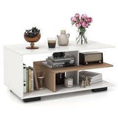 Giantex Modern Rectangular Accent Table L-Shaped Middle Shelf 3-Tier Cocktail