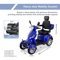800W 4-Wheel Heavy Duty Mobility Scooter 60V/20Ah 31 Miles for Seniors 500lbs