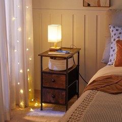 Hoobro End Table Charging Station Narrow Side Table Nightstand 2 Non-Woven