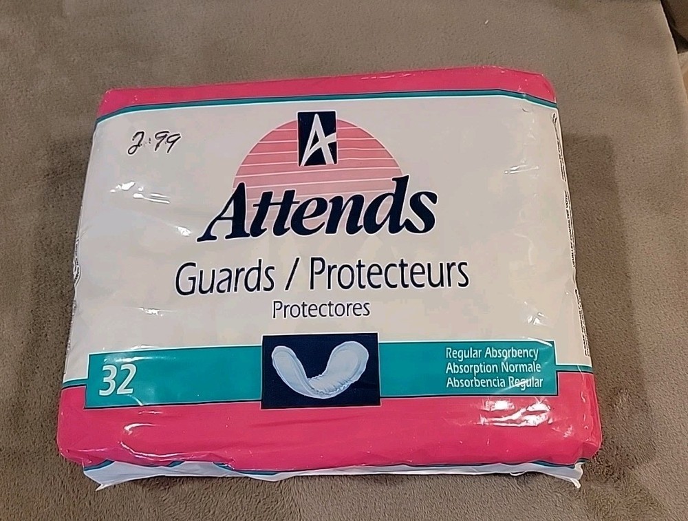 Vintage NOS 1995 Attends Guards Regular Absorbency 32 Pack SEALED Proctor Gamble