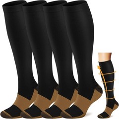 Comfortable Knee-High Copper Compression Socks – 4 Pairs – Travel & Work