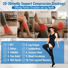 Medical Compression Stockings for Women & Men, 20-30 mmHg Thigh Large, Black