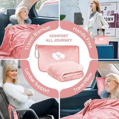 Travel Blanket and Pillow Compact, Premium Solid Pink(40″*65″), Pink
