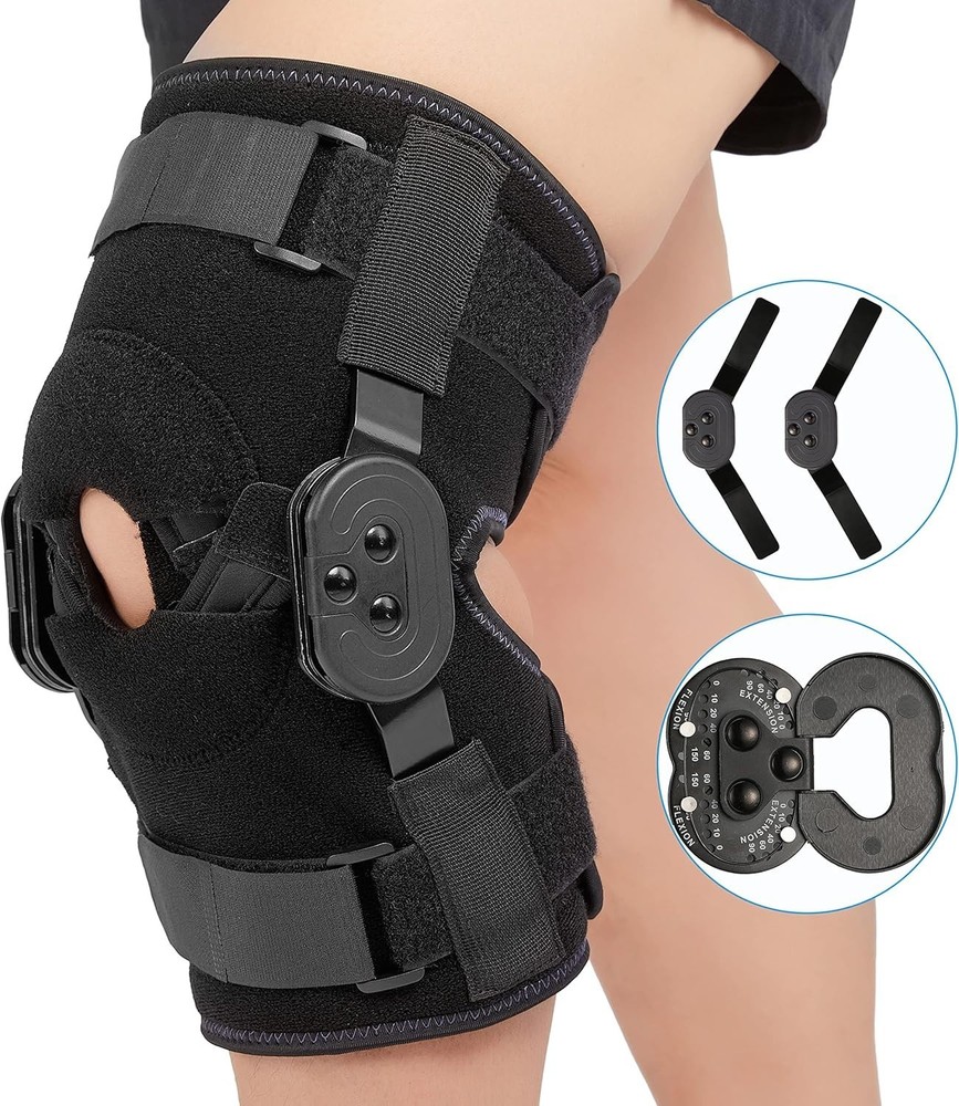 New Nvorliy ROM Metal Hinged Knee Brace Size L Unisex, Adjustable Open Patella P