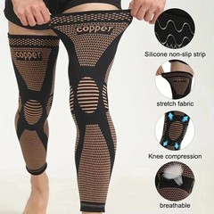 1pc Copper Compression Knee Sleeve Support Brace Stretchable Full Leg Knit Breat