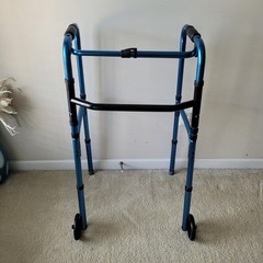 1 Button Folding Walker, 2 front Wheel, 4 Legs Height Adjustment from 32-37 inch