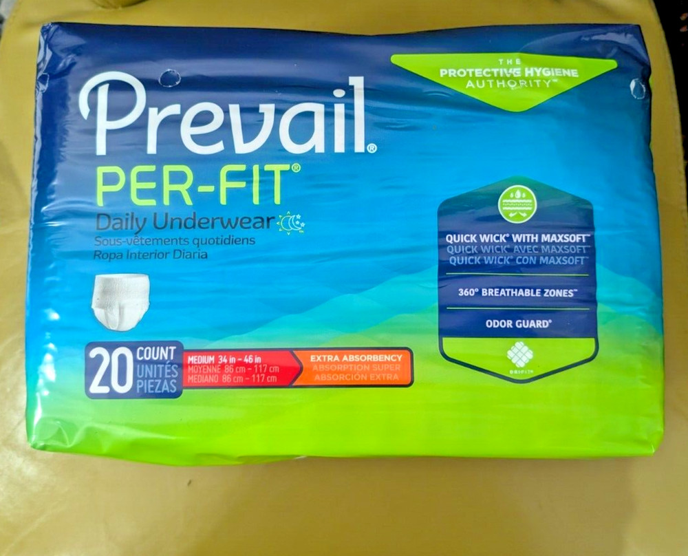 40PC(20X2), Prevail Per-Fit Protective Underwear, Unisex, Medium 34“-44“