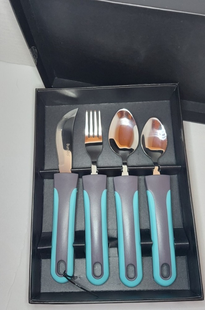 BunMo Adaptive Utensils Weighted Knife Fork Spoons Silverware Set Grip Built Up