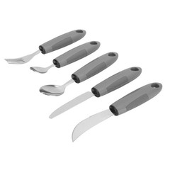 5pcs Household Utensils Stainless Steel Rubber Handle Spoon Fork Set For Home