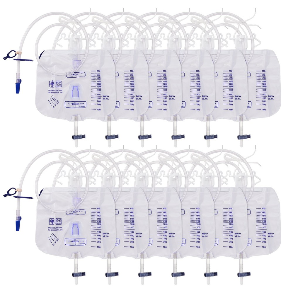 10 Pack Large 2000 ml Urinary Drainage Bag for Adults, Latex-Free & Sterile