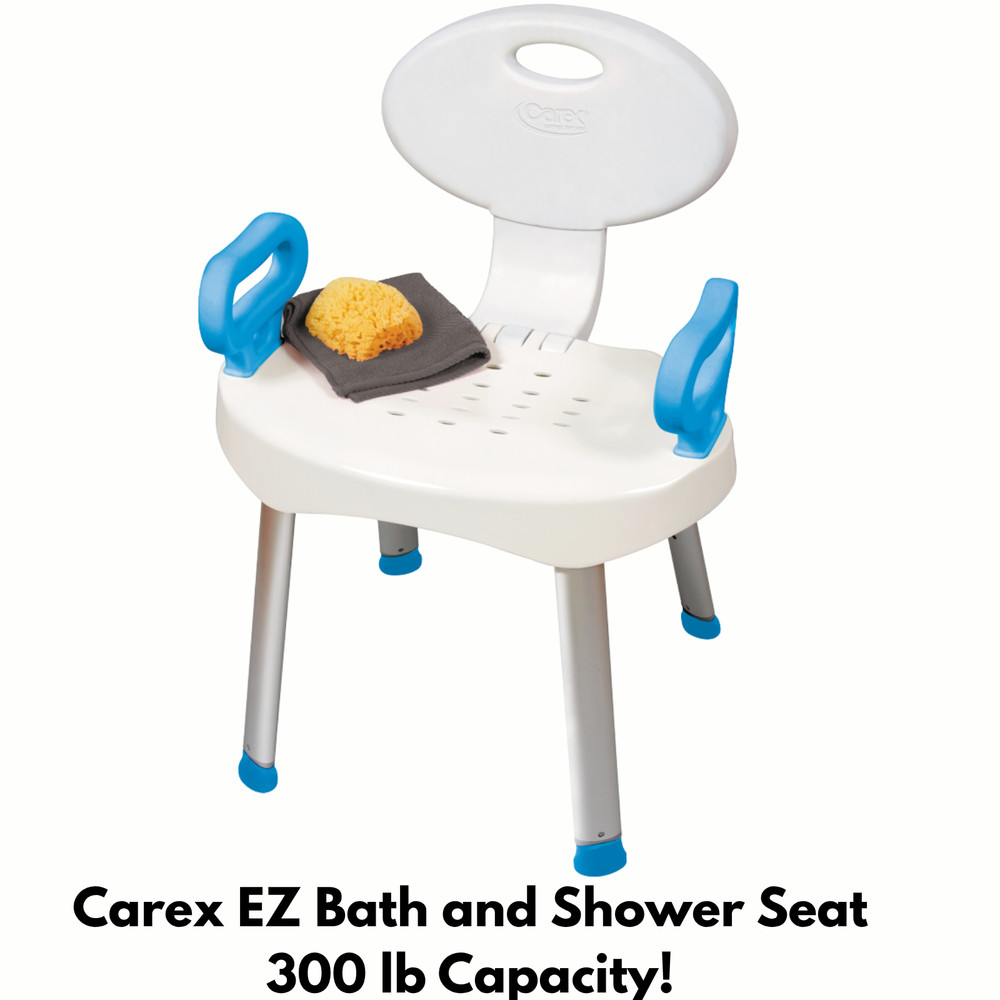Carex EZ Adjustable Shower Chair 300lb Cap – Wide Bath Seat with Arms & Backrest