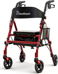 Lightweight Foldable Rollator Walkers with Seat for Seniors, 300 Lb Capacity, 5-