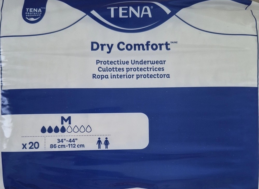 Tena dry comfort protective underwear medium size 34 – 44 in. 20 counts