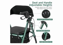 FlyingJoy Rollator Walker with Seat and Brakes DARK GREEN300lbs Adults Bariatric