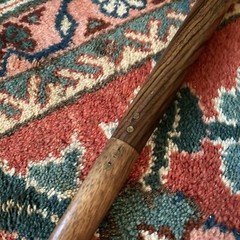 Walking stick cane Carved antler handle tapered wood shaft Brass .45 Shell Tip