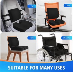 Memory Foam Seat Cushion Lumbar Support Ergonomic Back Support for Office Car