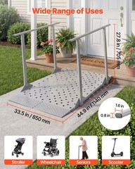 Vevor Wheelchair Ramp Handrails 44.9 X 33.5 In Heavy Duty Handicap Ramp 440 Lbs
