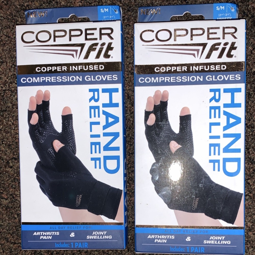 Copper Fit Compression Gloves Black Copper Infused Odor Reducing Non-Slip S/M