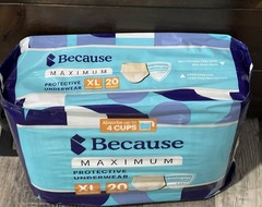 Set Of 2 Because Overnight Protective Underwear Postpartum 20 Count 40 Total XL