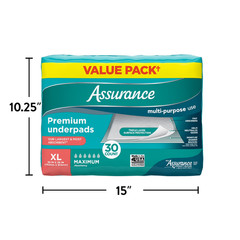 Assurance Unisex Premium Underpad for Adults, XL, Maximum Absorbency, 30 Ct, 2PK