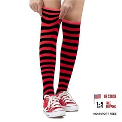 Cotton Striped Socks for Adults – Striped Knee High Socks for Men Red & Black