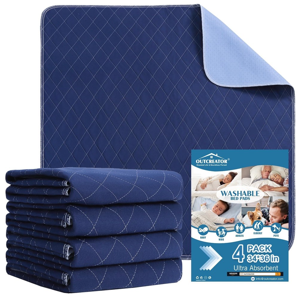 4 PCS Dark Blue Washable Bed Pads 34×36 Inch Incontinence Mattress Protector