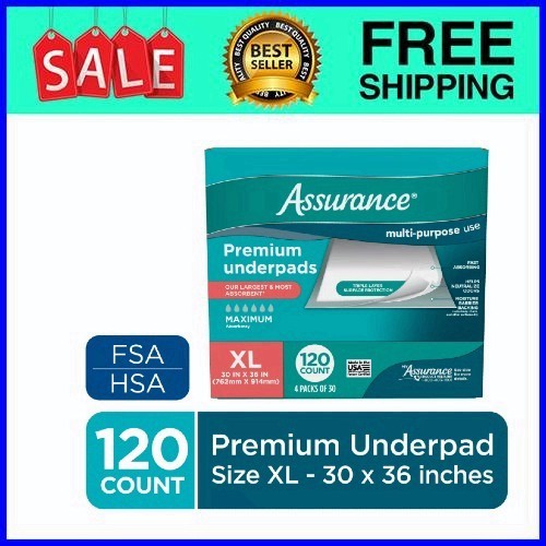 Assurance Premium Underpads XL 30×36 120 Ct Maximum Absorbency