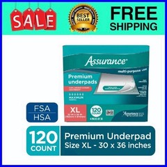 Assurance Premium Underpads XL 30×36 120 Ct Maximum Absorbency