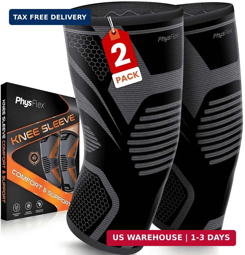 Knee Compression Sleeves Men Women Support for Weightlifting Gym Workout M Black
