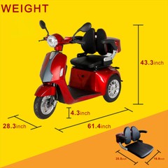 800W 3 Wheel Mobility Scooters for Seniors & Adults 500lbs Capacity Heavy Duty