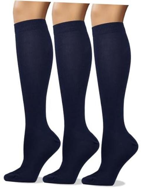 Women’s Soft Combed Cotton Knee High Long Calf Dress Small-Medium Navy Blue