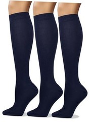 Women’s Soft Combed Cotton Knee High Long Calf Dress Small-Medium Navy Blue