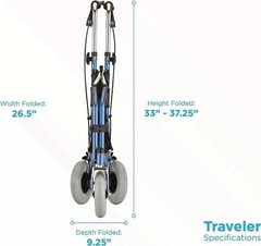 NEW- NOVA DELUXE 3 WHEEL TRAVELER ROLLATOR- Fits users 5’4″- 6’2″ Tall, Blue