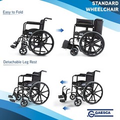 GAESCA Lightweight Wheelchair, 250 lb Weight Capacity, Steel Frame, Portable