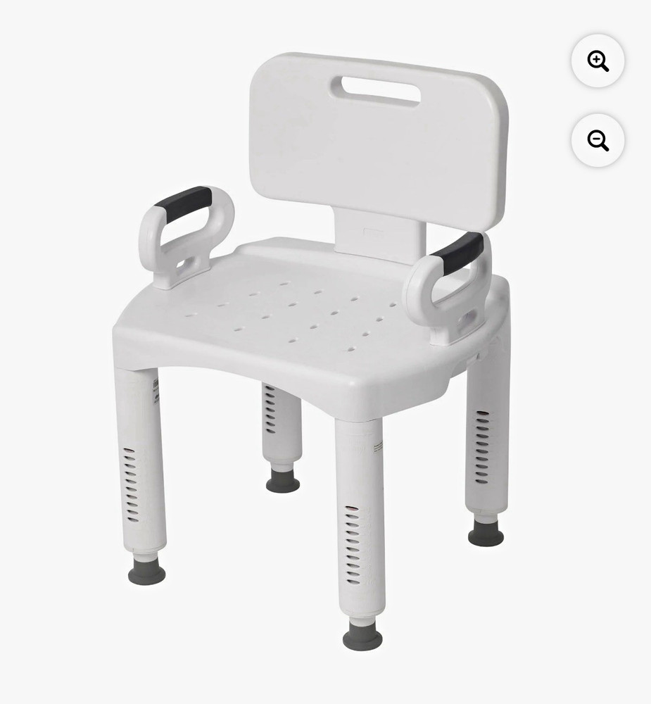 Drive Shower/Bath Chair Backrest Padded Arms Non-Slip Adjustable Height White